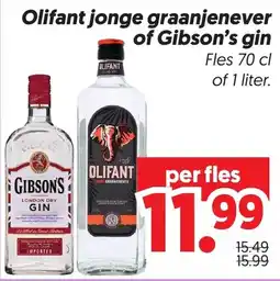 Dekamarkt Olifant jonge graanjenever of Gibson's gin aanbieding
