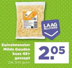 PLUS Zuivelmeester Milde Goudse kaas 48+ geraspt aanbieding