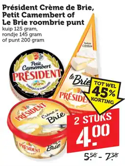 Coop President crème de brie, petit camembert of le brie roombrie punt aanbieding