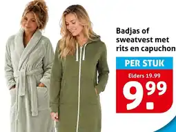 Hoogvliet Badjas of sweatvest met rits en capuchon aanbieding