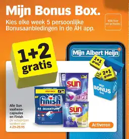 Albert Heijn Alle sun vaatwas capsules en finish aanbieding