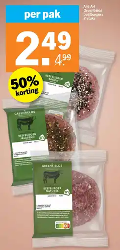 Albert Heijn Alle AH Greenfields beefburgers 2 stuks aanbieding