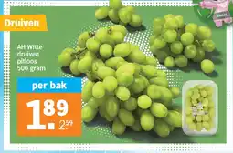 Albert Heijn AH Witte druiven pitloos 500 gram aanbieding