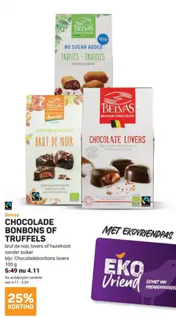 Ekoplaza Belvas chocolade bonbons of truffels aanbieding