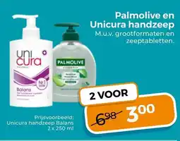 Trekpleister Palmolive en Unicura Handzeep aanbieding