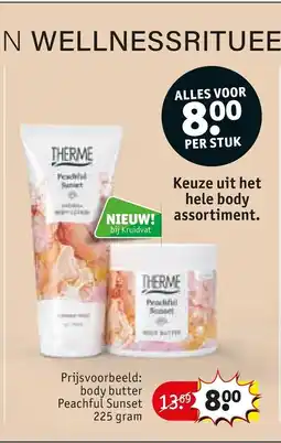 Kruidvat body butter Peachful Sunset aanbieding