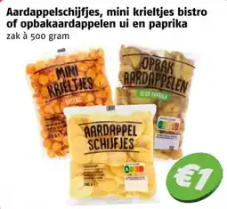 Poiesz Aardappelschijfjes, mini krieltjes bistro of opbakaardappelen ui en paprika aanbieding