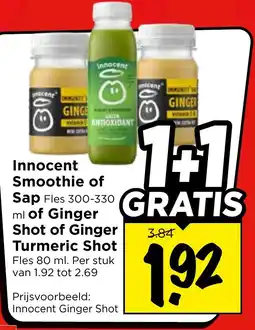 Vomar Voordeelmarkt Innocent Smoothie of Sap of Ginger Shot of Ginger Turmeric Shot aanbieding