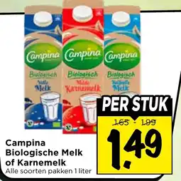Vomar Voordeelmarkt Campina Biologische Melk of Karnemelk aanbieding