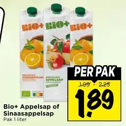 Vomar Voordeelmarkt Bio+ Appelsap of Sinaasappelsap aanbieding