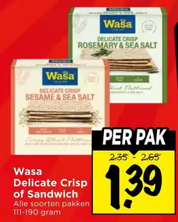 Vomar Voordeelmarkt Alle Wasa Delicate Crisp of Sandwich aanbieding