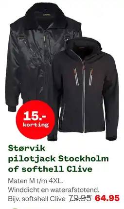 Welkoop Størvik pilotjack Stockholm of softshell Clive aanbieding