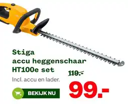 Welkoop Stiga accu heggenschaar HT100e set aanbieding