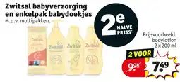 Kruidvat Zwitsal babyverzorging en enkelpak babydoekjes aanbieding