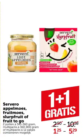 Coop Servero appelmoes, fruitmoes, slurpfruit of fruit to go aanbieding