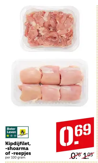 Coop Kipdijfilet, -shoarma of -reepjes 100 gram aanbieding