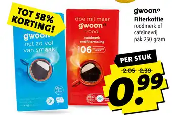 Boni G'woon filterkoffie 250g aanbieding