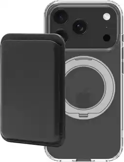 Coolblue BlueBuilt MagSafe Hoesje en Standaard iPhone 18 Pro Transparant + Kaarthouder Leer Zwart aanbieding