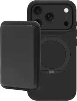 Coolblue BlueBuilt MagSafe Hoesje en Standaard iPhone 18 Pro Zwart + Kaarthouder Leer Zwart aanbieding