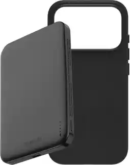 Coolblue BlueBuilt MagSafe Hoesje iPhone 18 Pro Leer Zwart + Powerbank 5.000 mAh Grijs aanbieding