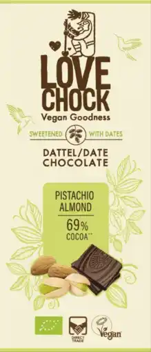 De Online Drogist Lovechock Date Chocolate Pistachio Almond 70GR aanbieding