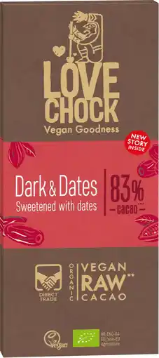 De Online Drogist Lovechock Dark & Dates 83% Chocolade 70GR aanbieding