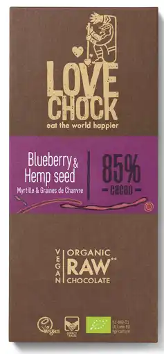 De Online Drogist Lovechock Blueberry & Hempseed Tablet 70GR aanbieding