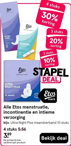 Etos Etos menstruatie, incontinentie en intieme verzorging aanbieding