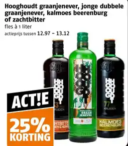 Poiesz Hooghoudt graanjenever, jonge dubbele graanjenever, kalmoes beerenburg of zachtbitter aanbieding