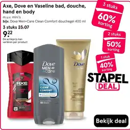 Etos Axe, Dove en Vaseline bad, douche, hand en body aanbieding