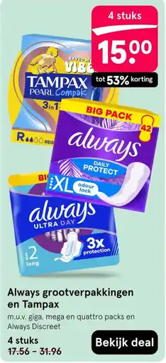 Etos Always grootverpakkingen en Tampax aanbieding