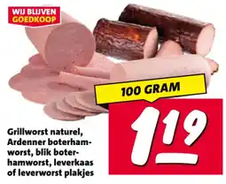 Nettorama Grillworst naturel, Ardenner boterhamworst, blik boterhamworst, leverkaas of leverworst plakjes aanbieding