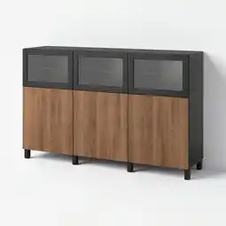IKEA BestÅ Opberger met deuren, zwartbruin Lappviken/bruin walnootpatroon, 180x42x112 cm aanbieding