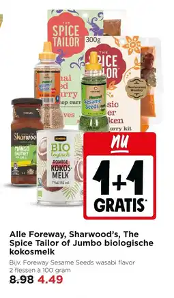Jumbo Alle Foreway, Sharwood's, The Spice Tailor of Jumbo biologische kokosmelk aanbieding