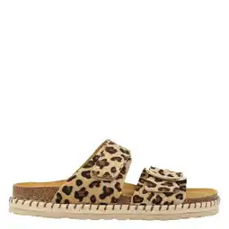 Wehkamp Red Rag leren slippers met panterprint beige/zwart aanbieding