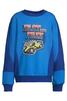 Wehkamp Orange Stars fleece sweater met contrasterende detail Lev blauw aanbieding