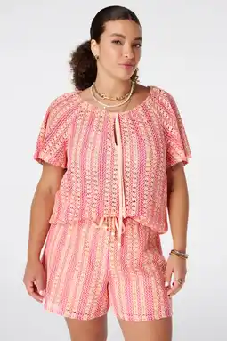 Wehkamp MS Mode gehaakte top met print Plus Size - roze aanbieding