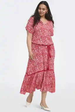 Wehkamp ONLY CARMAKOMA maxi jurk met print Plus Size - rood aanbieding