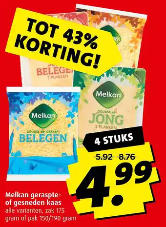 Boni Melkan geraspte- of gesneden kaas 150/190 gram aanbieding