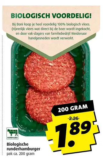 Boni Biologische runderhamburger 200 gram aanbieding