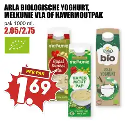 De Boerenschuur arla biologische yoghurt, melkunie vla of havermoutpak aanbieding