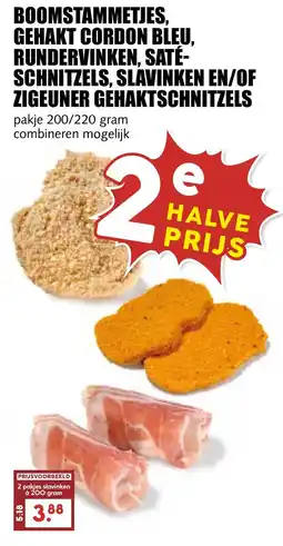 De Boerenschuur Boomstammetjes, gehakt cordon bleu, rundervinken, saté-schnitzels, slavinken en/of zigeuner gehaktschnitzels aanbieding