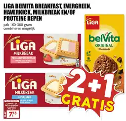 De Boerenschuur liga belvita breakfast, evergreen, haverkick, milkbreak en/of proteïne repen aanbieding