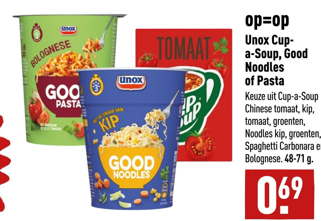 Unox Cup OX aSoup, Good Noodles of Pasta aanbieding bij ALDI