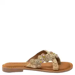 Wehkamp Lazamani Pena leren slippers beige aanbieding