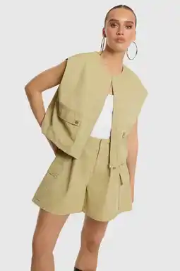 Wehkamp Refined Department wide leg casual short - lichtkaki aanbieding