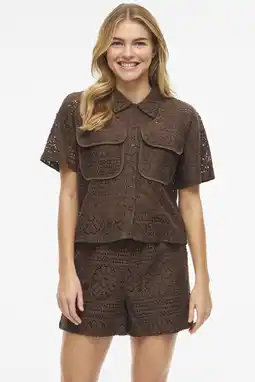 Wehkamp VILA katoenen loose jacquard top - bruin aanbieding
