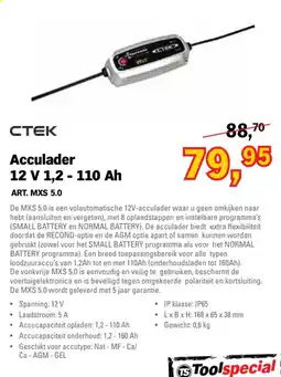 Toolspecial ctek acculader 12 v 1,2 - 110 ah aanbieding