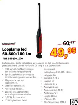 Toolspecial Powerhand Looplamp led 60-600/180 Lm aanbieding
