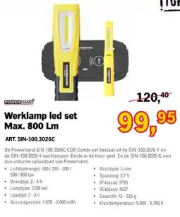 Toolspecial Powerhand Werklamp led set Max. 800 Lm aanbieding